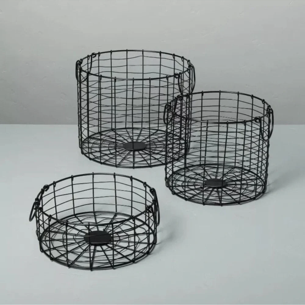Hearth & Hand Magnolia Large Round Wire Storage Basket with Handles Black